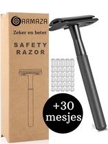Armaza Safety Razor + 30 Gratis Scheermesjes – Zwart voor Vrouwen en Mannen – Klassiek Scheermes – Veiligheidsscheermes Zwart Metaal - Double Edge - Dubbelzijdig scheermes - Single Blade Zero Waste - Duurzaam Scheermesje…