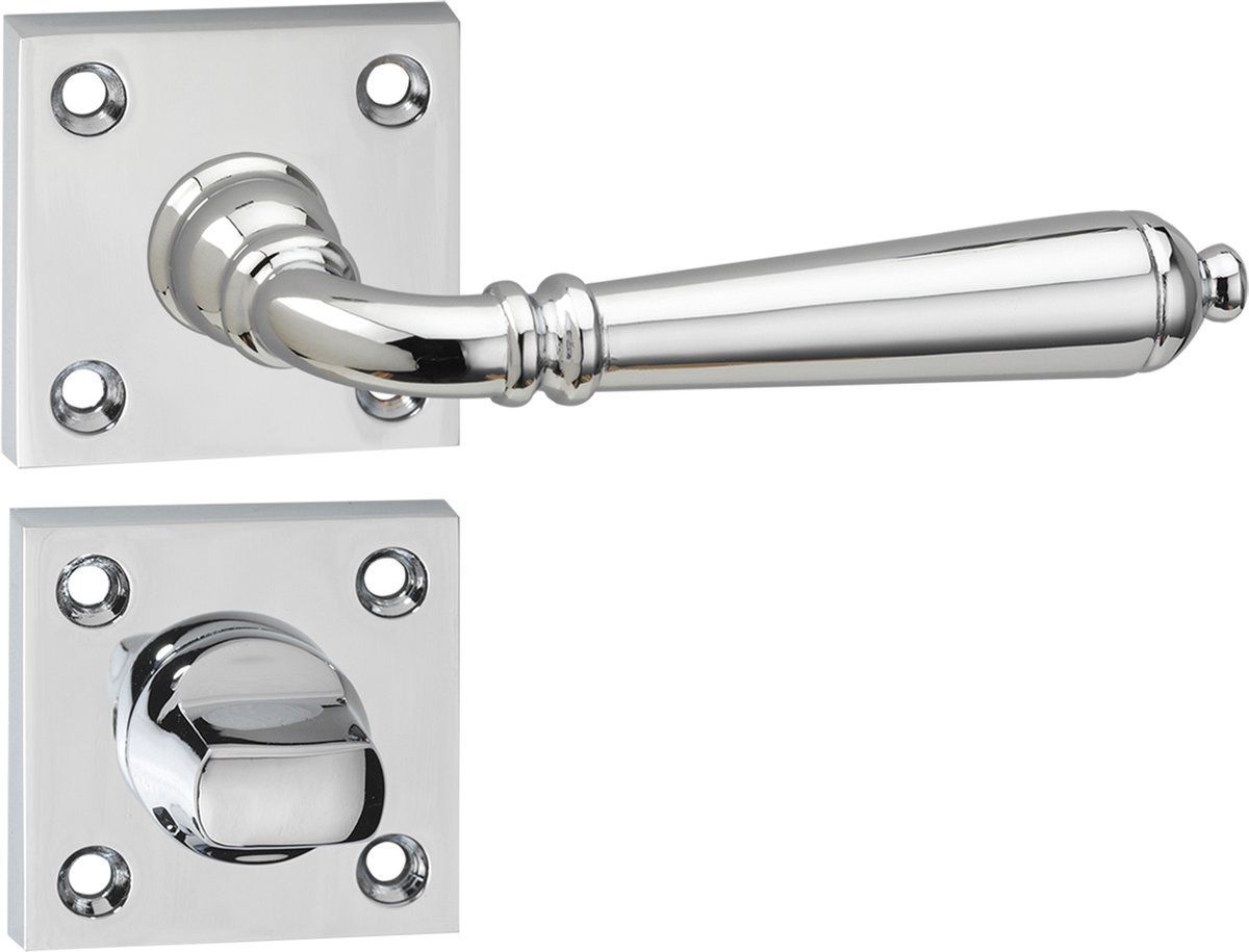 Deurkruk - Impresso Queens - Voor binnen - Vierkant met schroeven en vierkant toiletrozet - Chroom - 2 stuks