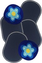 Knielappen set van 6 opstrijkjes | twee bloemen patches en vier effen knielapjes met geborduurde rand | blijven VAST zitten eenmaal opgestreken | kwalitatieve borduursels | oplossing voor kinderen met gat-in-de-broek | @creapatch | www.creapatch.be