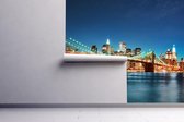 Zelfklevend foto behang / muursticker 450x260cm Brooklyn Bridge New York by Night