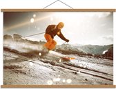 Schoolplaat – Skiër in Volle Vaart van Berg  - 90x60cm Foto op Textielposter (Wanddecoratie op Schoolplaat)