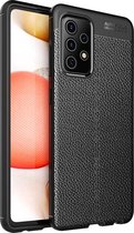 Samsung A72 Hoesje Shock Proof Siliconen Hoes Case | Back Cover TPU met Leren Textuur - Zwart