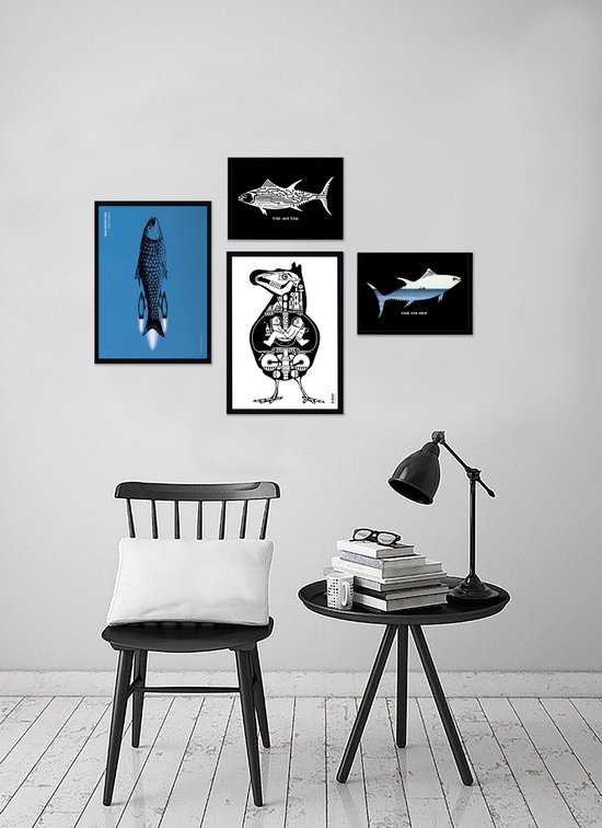 Stoere grafische posters in zwart wit blauw - uit de x-ray serie in 4 varianten