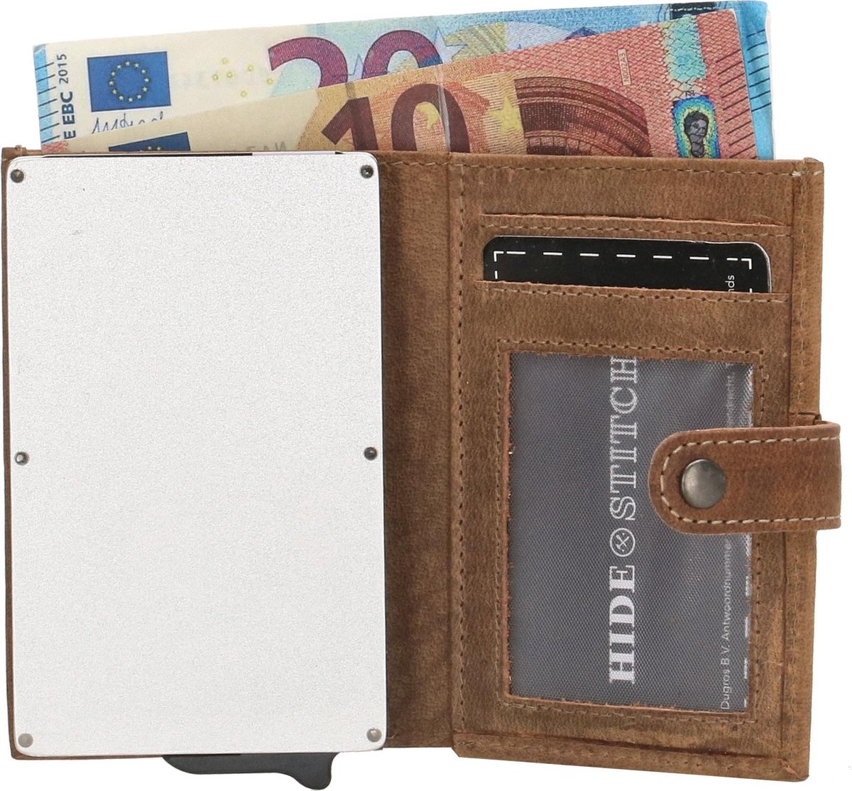 Hide & Stitches Idaho Safety Wallet - 100% Leder - Pasjeshouder - Bruin