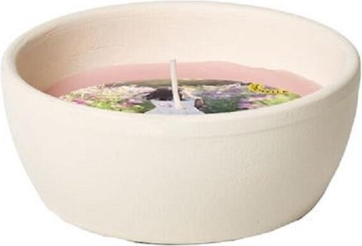 Mini terracottaschaal citronella kaars wit Summer Blossom