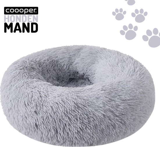 Coooper Donut Hondenmand- Fluffy Hondenmand – 50 cm – S – Licht grijs – Wasbaar – Pluche