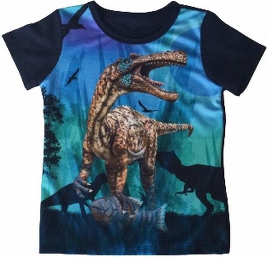 S&C dinosaurus t-shirt - Dino shirt - Velociraptor - donkerblauw