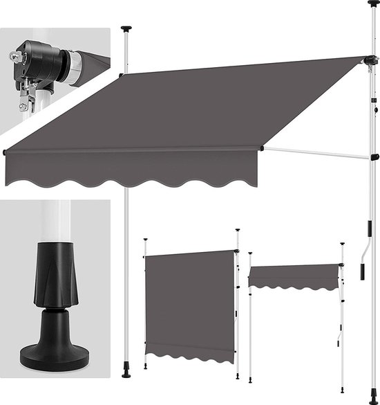 Sens Design Zonneluifel - zonnescherm tuin - zonder boren - grijs - 300cm