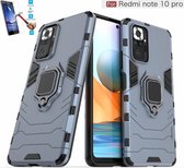 Xiaomi Redmi Note 10 Pro Robuust Kickstand Shockproof Grijs Cover Case Hoesje - 1 x Tempered Glass Screenprotector ATBL