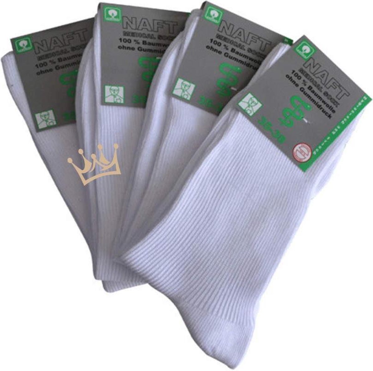 100% katoenen medische sokken - Wit - Maat 36-38 - Sokken voor diabeten - Reuma - En tegen oedeem - Wijde boord - Sokken zonder elastiek - Naadloos - Dames - Heren - 4 paar