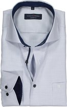 CASA MODA comfort fit overhemd - blauw met wit mini dessin structuur (contrast) - Strijkvrij - Boordmaat: 40