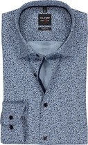OLYMP Level 5 body fit overhemd - bruin met blauw dessin structuur (contrast) - Strijkvriendelijk - Boordmaat: 43