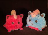Fidget Toys- Mood knuffel - Moodknuffel - Kawaii - Cat - kat - Unicorn- Eenhoorn - reversible - omkeerbaar - hot pink / blauw