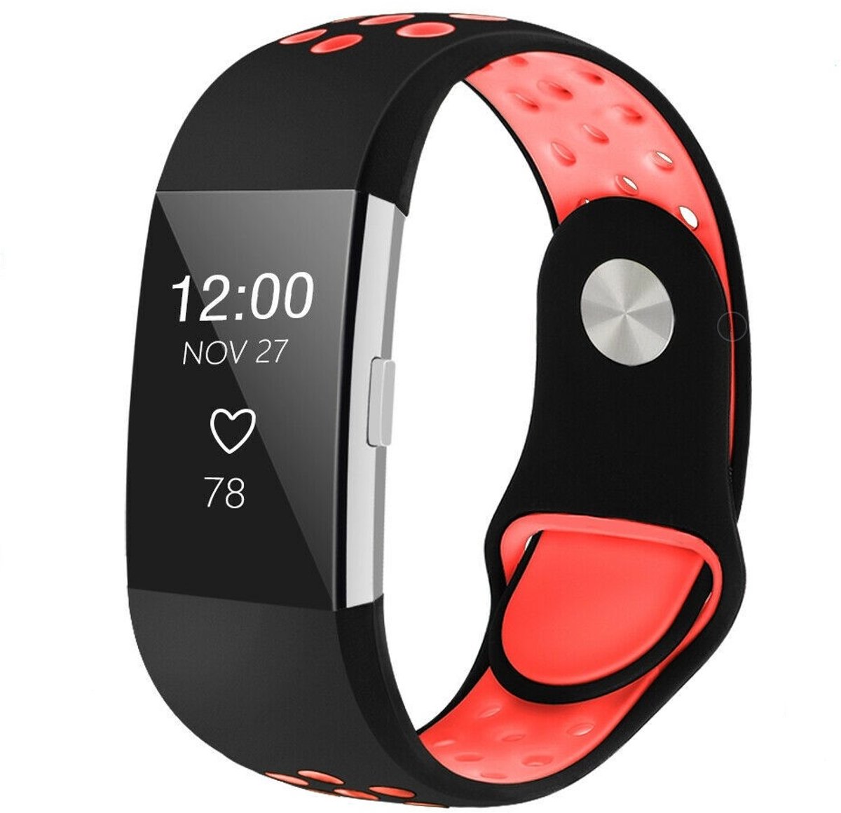 Fitbit Charge 2 sport band - zwart rood - Maat S