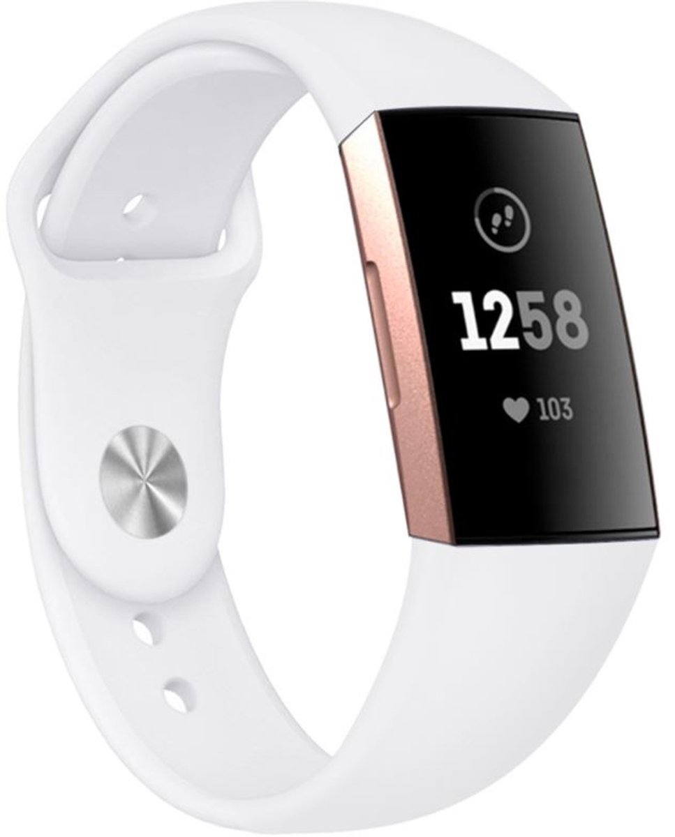 geschikt voor Fitbit geschikt voor Fitbit Charge 3 sport band - wit - Maat S