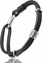 Stier / Taurus - Leren Armband met Sterrenbeeld Hanger - Zwart Leer - Staal - Astrologie - Armbanden - Cadeau voor Man - Mannen Cadeautjes