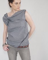 YELIZ YAKAR - Luxe dames  uitgaans shirt / top “Cammi” met kleine pof  detail op de schouder - blauw ruiten katoen - maat (S)36 -moulage techniek- designer kleding