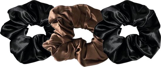 YOSMO - Scrunchies -  haar elastiek - kleur zwart - bruin - 100% moerbei zijde - bundel dark