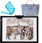 Diamond Painting Lightpad - A3 Tekenbord - LED Lightbox - Lichtbord met Maatvoering - Dimbaar 3 standen - Tekentafel - Lichttafel – Lichtbox - Professionele standaard - Tas - Blauw