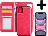 Hoes voor iPhone 11 Hoesje Case Uitneembaar Met Screenprotector - Hoes voor iPhone 11 Bookcase Hoes Wallet Case Met Screenprotector - Donker Roze