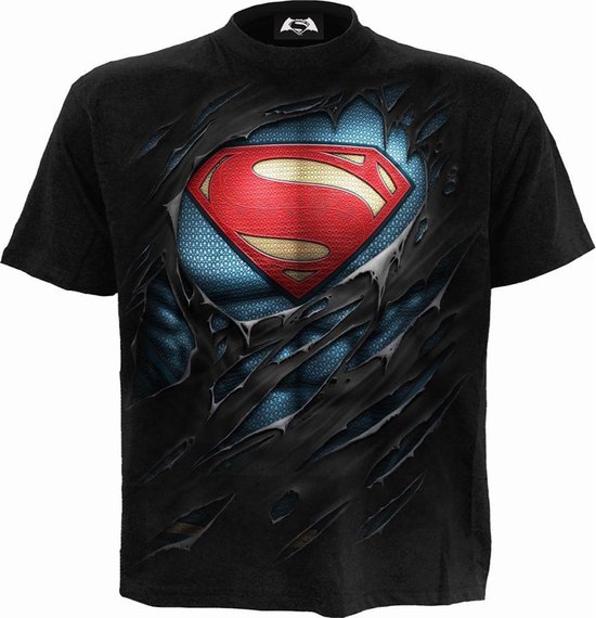 Spiral Superman Mens Tshirt -L- DÉCHIRÉ Zwart