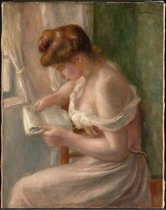 Kunst: Lezende vrouw van Pierre Auguste Renoir. Schilderij op canvas, formaat is 30X45 CM