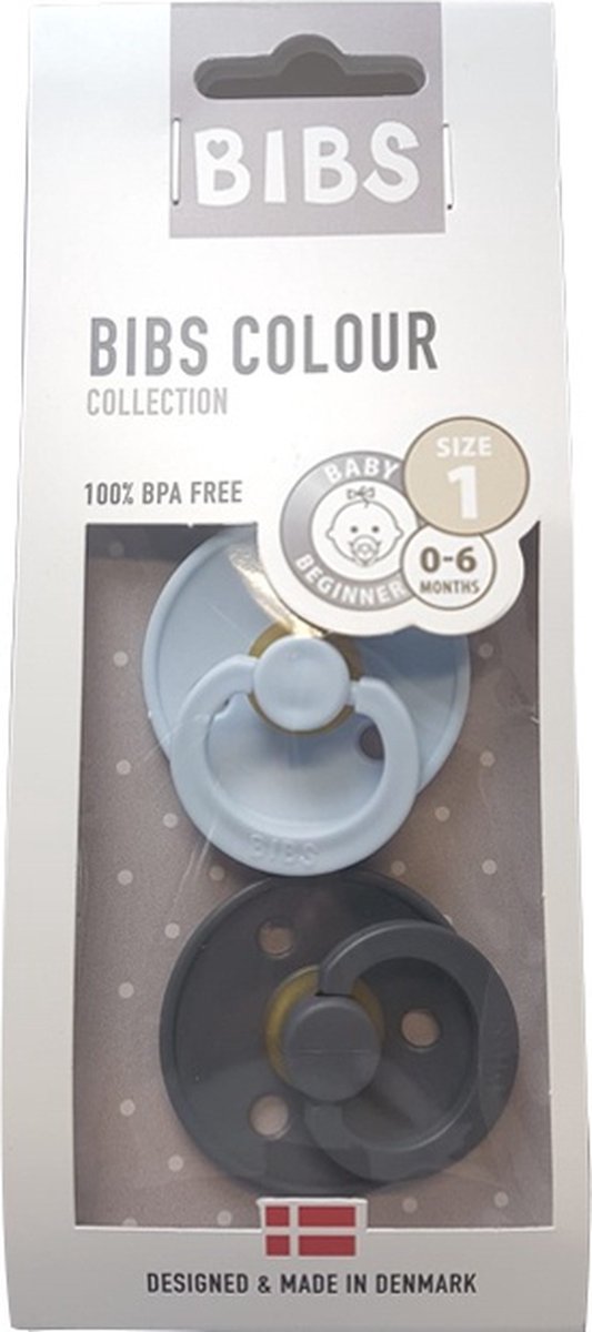 BiBS - Colour Pacifier - Stage 1 Fopspeen - 0+ maanden - 2 stuks - Iron / Baby Blue van BIBS — afbeelding 4