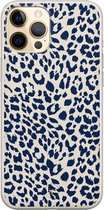 iPhone 12 hoesje - Luipaard blauw - Soft Case Telefoonhoesje - Luipaardprint - Blauw