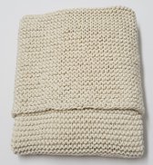 little feet - baby - hand gebreid dekentje - 90 x 75 cm - naturel crème - rechtse steek - WIEG - KINDERWAGEN