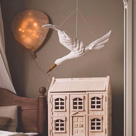 WiseGoods Luxe Babykamer Ooievaar Mobiel - Baby / Peuter Bed - Kinderkamer Decoratie - Cadeau - Handgemaakt Linnen - Wit - 65 cm — afbeelding 4
