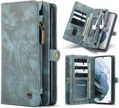 CaseMe Vintage Wallet hoesje Samsung S21 Ultra Blauw