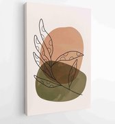 Earth tone background foliage line art drawing with abstract shape 4 - Moderne schilderijen – Vertical – 1928942357 - 80*60 Vertical