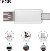 16 GB 3-in-1 USB-C / Type-C + USB 2.0 + OTG-flitsschijf, voor Type C-smartphones en pc-computer (zilver)