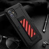 Bright Shield 3 in 1 Shockproof TPU + PC + Back Silicone Webbing beschermhoes voor iPhone 12 mini (zwart rood)