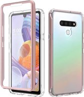 Voor LG Q Stylo 6 schokbestendig TPU-frame + doorzichtige pc-achterkant + PET-schermbeschermer aan de voorkant (rosÃ©goud)