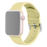 Voor Apple Watch Series 5 en 4 44 mm / 3 en 2 en 1 42 mm effen kleur siliconen vervangende polsband horlogeband met metalen gesp, maat: L (crÃ¨me geel)
