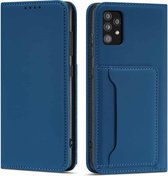 Voor Samsung Galaxy A52 5G Sterk magnetisme Vloeibaar gevoel Horizontale flip lederen tas met houder & kaartsleuven en portemonnee (blauw)
