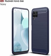 Voor Huawei Nova 6 SE Brushed Texture Carbon TPU Case (Navy Blue)