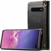 Voor Galaxy S10 Plus Denior Oil Wax koeienhuid magnetische knop Horizontale flip lederen tas met kaartsleuven en portemonnee (zwart)