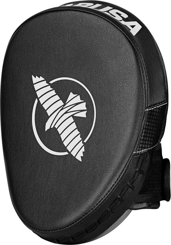Zwarte focus mitt met wit HAYABUSA logo.