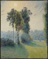 Kunst: Landscape At Saint Charles, near Gisors, Sunset 1891 van Camille Pissarro. Schilderij op aluminium, formaat is 45x100 CM