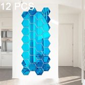 12 STKS 3D zeshoekige spiegel muurstickers set, afmeting: 8 * 8cm (blauw)