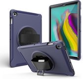 Voor Galaxy Tab A 10.1 （2019） T510 / T515 360 graden rotatie pc + siliconen beschermhoes met houder en handriem (donkerblauw)