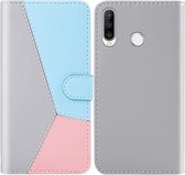 Voor Huawei P30 Lite Tricolor Stitching Horizontale Flip TPU + PU lederen tas met houder & kaartsleuven & portemonnee (grijs)