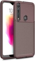 Voor Moto G8 Play Beetle-serie koolstofvezeltextuur schokbestendig TPU-hoesje (bruin)