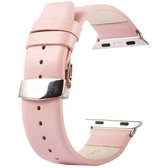 Kakapi voor Apple Watch 38 mm subtiele textuur dubbele gesp lederen horlogeband met connector (roze)