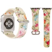 Voor Apple Watch Series 3 & 2 & 1 38 mm nieuwe stijl Chinese inkt bloemmotief lederen polshorloge band (geel)