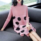 Polka Dot Lange mouwen Hoge hals Mode Temperament Losse A-lijn Jurk (Kleur: Roze Maat: One Size)-Roze