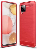 Voor Samsung Galaxy A42 5G geborstelde textuur koolstofvezel TPU-hoes (rood)