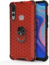 Voor Huawei P30 Lite schokbestendige honingraat PC + TPU ringhouder beschermhoes (rood)